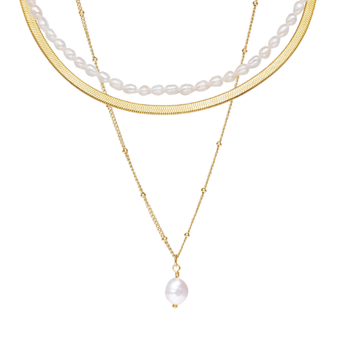 Colar Lume Triplo com Pérolas Banhado a Ouro 18k