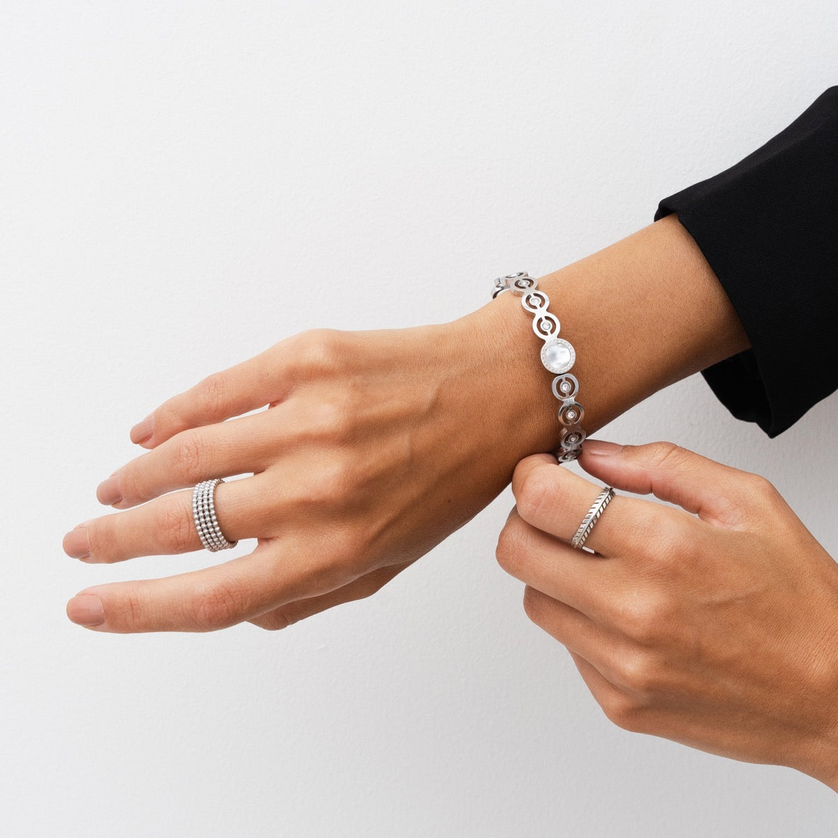 Pulseira de Bangle de Colmeia de Pedra - Prata