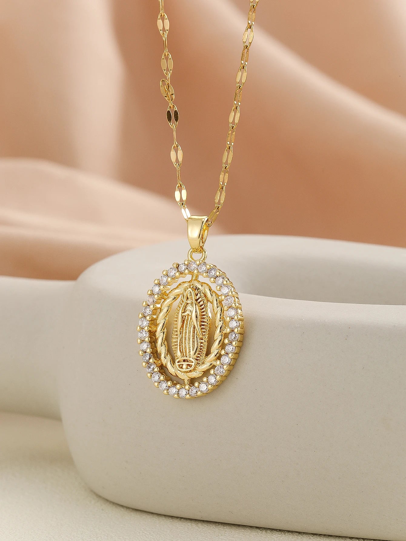 Colares com Pingente Virgem Maria Banhado a Ouro 18K