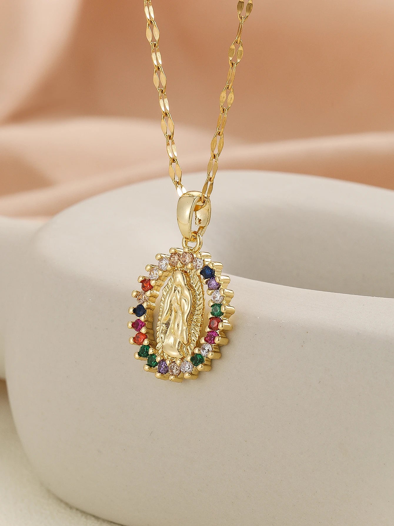 Colares com Pingente Virgem Maria Banhado a Ouro 18K