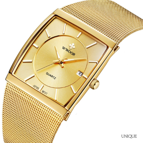 Relógio Unique com Pulseira de Malha Banhado a ouro 18k