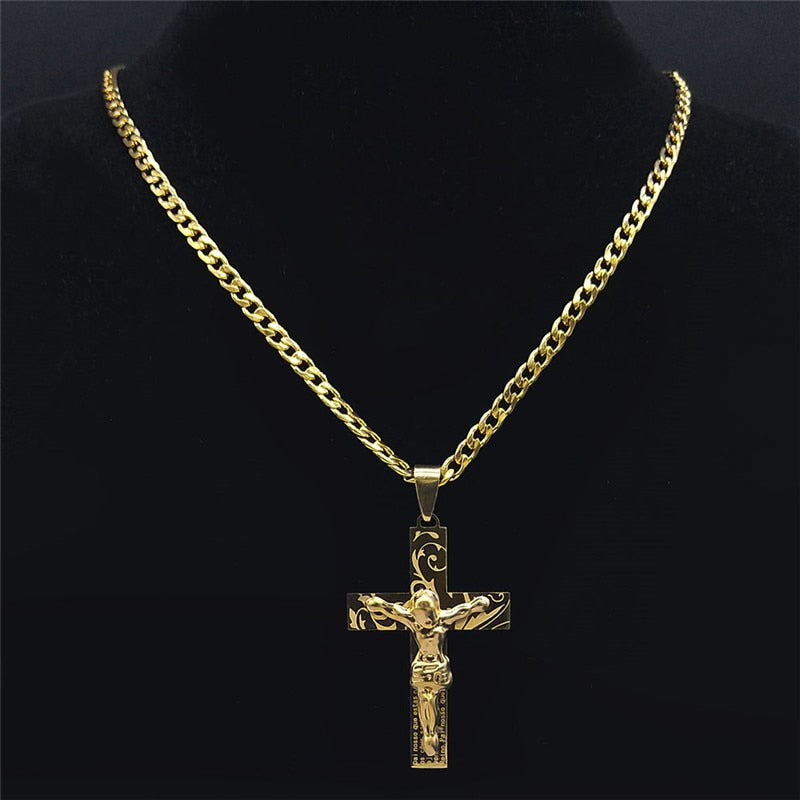 Corrente Crucifico com Pai Nosso Banhando a ouro 18k