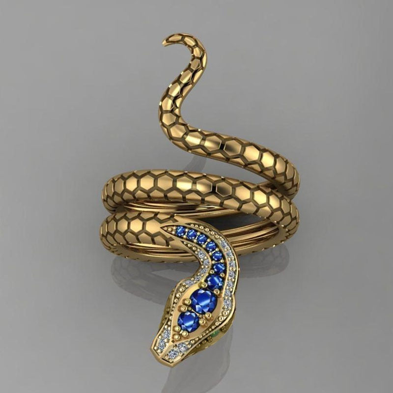 Anel Serpente com Cristais de Zircônia Banhado a Ouro 18k