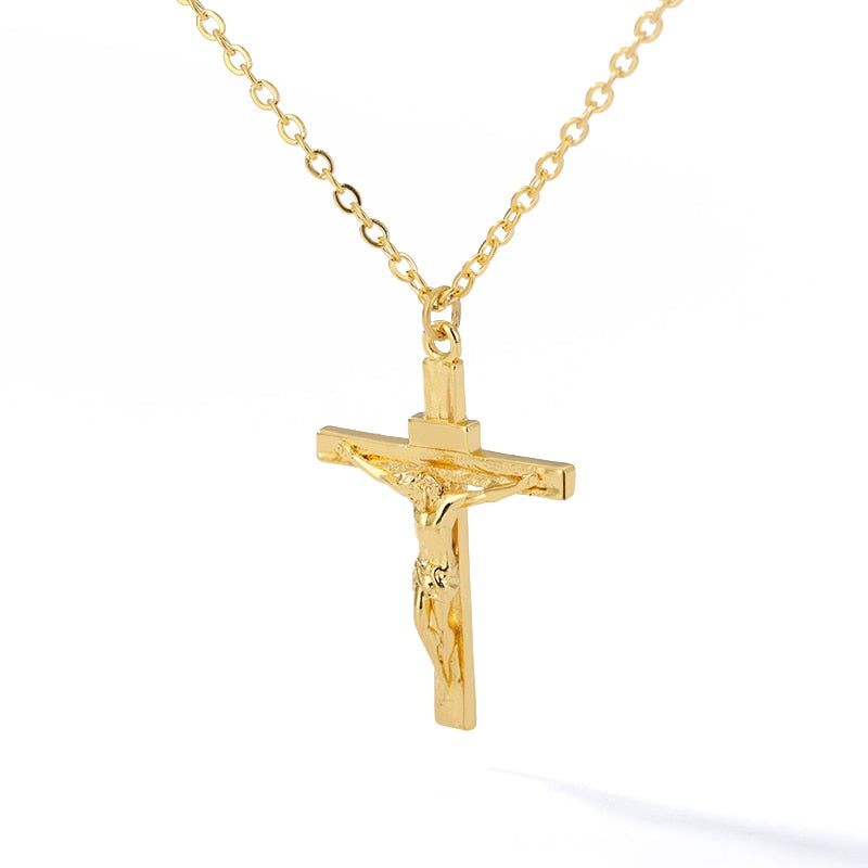 Corrente Crucifixo de Aço Inoxidável Banhado a Ouro 18K