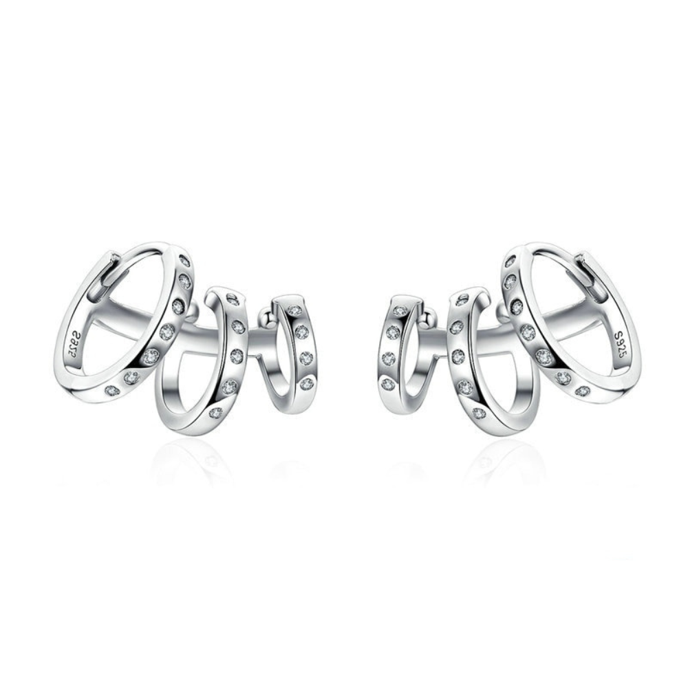 Brinco Triplo Argolinhas com Zircônia - Prata 925